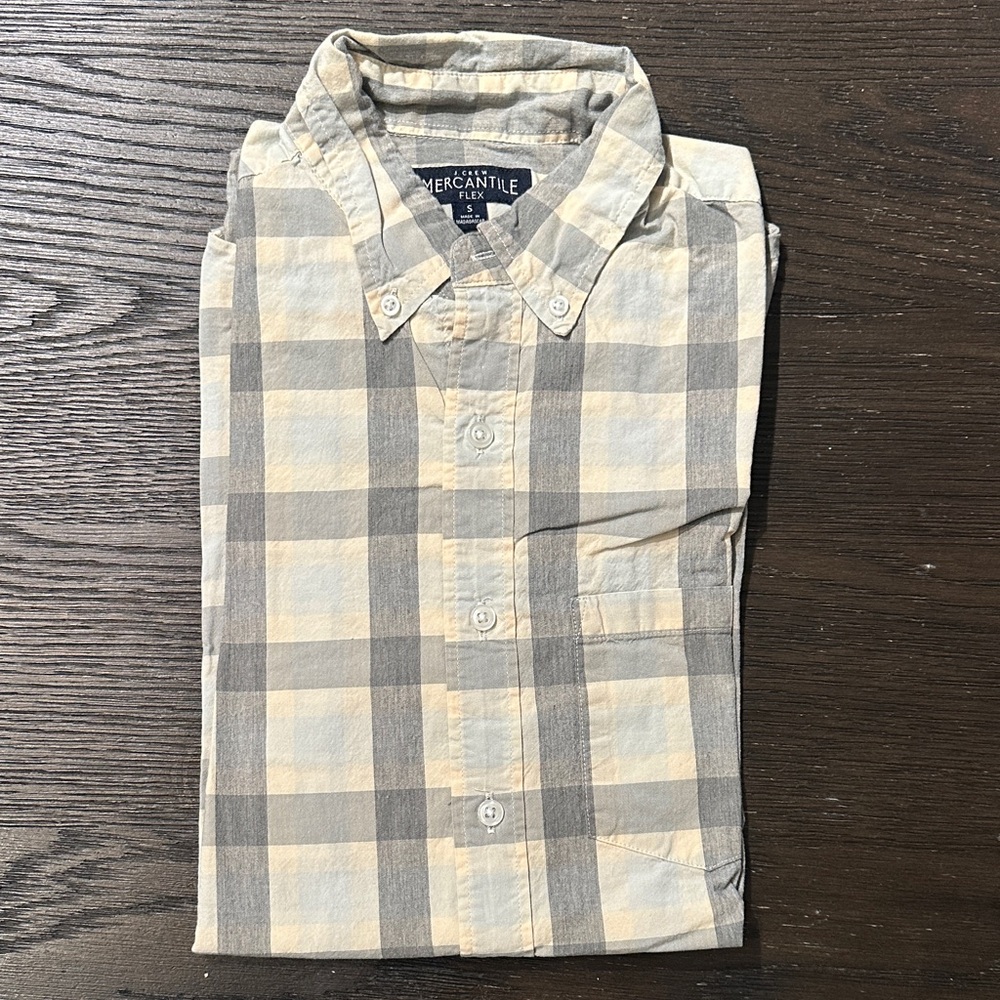 J. Crew Mercantile Beige and Gray Plaid Button Down Shirt